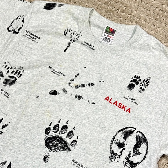 Fruit of the Loom Other - Vintage Alaska Animal Tracks All Over Print Shirt Mens Medium 90s Nature Outdoor